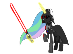 Size: 1600x1200 | Tagged: safe, artist:dark-kisame, princess celestia, alicorn, pony, darth vader, dual-phase lightsaber, glowing horn, horn, lightsaber, simple background, star wars, transparent background, weapon