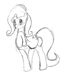 Size: 600x679 | Tagged: safe, artist:emilou1985, fluttershy, pegasus, pony, monochrome, sketch, solo, traditional art