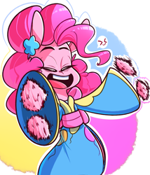 Size: 1629x1901 | Tagged: safe, artist:sourspot, pinkie pie, earth pony, pony, semi-anthro, clothes, excited, eyes closed, happy new year, holiday, kimono (clothing), shaking, solo