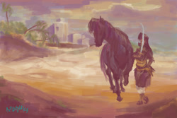 Size: 1500x1000 | Tagged: safe, artist:explonova, derpibooru import, twilight sparkle, horse, human, desert, humanized, sword, tulwar