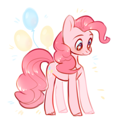 Size: 2202x2137 | Tagged: safe, artist:aphphphphp, pinkie pie, earth pony, pony, balloon, cute, cutie mark background, diapinkes, female, mare, solo, starry eyes, wingding eyes