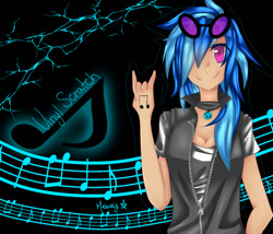 Size: 700x600 | Tagged: safe, artist:melocky, dj pon-3, vinyl scratch, human, devil horn (gesture), humanized, solo