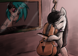 Size: 1280x914 | Tagged: safe, artist:blvckmagic, dj pon-3, octavia melody, vinyl scratch, earth pony, pony, cello, musical instrument, production, studio