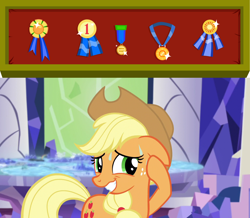 Size: 1280x1116 | Tagged: safe, applejack, earth pony, pony, blue ribbon, female, mare, when you see it