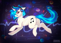 Size: 1280x914 | Tagged: safe, artist:naminzo, dj pon-3, vinyl scratch, pony, unicorn, circuit board, dock, electricity, missing accessory, plot, solo, watermark