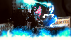 Size: 1280x720 | Tagged: safe, dj pon-3, vinyl scratch, kaiju, fight, gigan, godzilla (series), irl, photo, toy