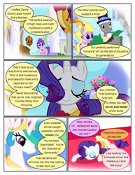 Size: 612x792 | Tagged: safe, artist:newbiespud, edit, edited screencap, screencap, caesar, chocolate tail, lyrica lilac, princess celestia, purple wave, rarity, alicorn, earth pony, pony, unicorn, comic:friendship is dragons, background pony, big crown thingy, bowing, comic, count caesar, dialogue, ethereal mane, eyes closed, female, flower, hat, jewelry, male, mare, monocle, necklace, pearl necklace, regalia, rose, screencap comic, stallion, top hat, worried