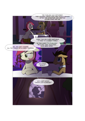 Size: 3541x5016 | Tagged: safe, artist:gashiboka, doctor whooves, pinkie pie, roseluck, earth pony, pony, comic:recall the time of no return, comic, dialogue, golden oaks library, newspaper, ponyville, silhouette