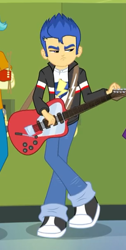 Size: 306x609 | Tagged: safe, flash sentry, equestria girls, rainbow rocks, clothes, cropped, electric guitar, guitar, jacket, male, pants, shoes, sneakers, solo