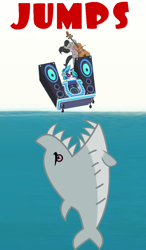 Size: 656x1127 | Tagged: safe, dj pon-3, octavia melody, vinyl scratch, earth pony, pony, shark, slice of life (episode), jaws, jumping the shark, jumpy the shark, meta, movie poster