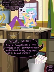 Size: 2048x2732 | Tagged: safe, artist:justsomepainter11, princess celestia, principal celestia, comic:rarity's rest problem, equestria girls, clothes, comic, dialogue, misspelling, note, relaxing, solo