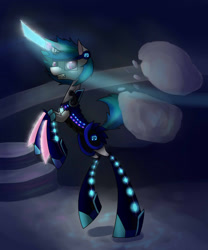 Size: 816x979 | Tagged: safe, artist:glazly042, dj pon-3, vinyl scratch, cyborg, pony, unicorn, cyberpunk, digital art, solo