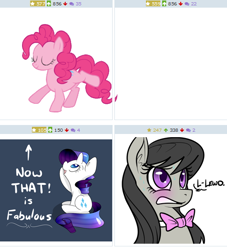 Size: 504x556 | Tagged: safe, derpibooru import, octavia melody, pinkie pie, rarity, earth pony, pony, unicorn, derpibooru, exploitable meme, juxtaposition, juxtaposition win, juxtaposition winception, meme, meta, pinkie roll mosaic