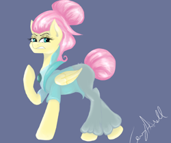 Size: 1800x1500 | Tagged: safe, artist:zomixnu, fluttershy, pegasus, pony, fake it 'til you make it, female, hair bun, mare, severeshy, solo