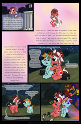 Size: 1300x2000 | Tagged: safe, artist:smudge proof, snips, oc, comic:heads and tails, bandage, beep beep, blood, camp, camp site, camping, comic, cutie mark origin, flashback, forest, onomatopoeia