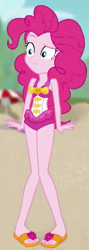 Size: 249x696 | Tagged: safe, edit, edited screencap, screencap, pinkie pie, better together, equestria girls, forgotten friendship, clothes, cropped, sandals, solo, swimsuit