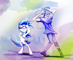 Size: 1980x1620 | Tagged: safe, artist:aaronmk, dj pon-3, vinyl scratch, human, dancing, human ponidox, humanized, newbie artist training grounds