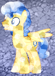 Size: 400x552 | Tagged: safe, artist:flashlightisthebest, flash sentry, crystal pony, pegasus, pony, alternate hairstyle, cutie mark, smiling, solo, wings