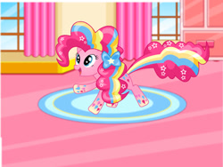 Size: 800x600 | Tagged: safe, pinkie pie, earth pony, pony, bedroom, bow, hair bow, rainbow hair, rainbow power, rainbow power-ified, rainbow trail, solo, starsue