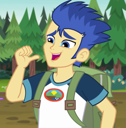 Size: 709x720 | Tagged: safe, screencap, flash sentry, equestria girls, legend of everfree, awkward smile, backpack, camp everfree outfits, cropped, exploitable, male, smiling