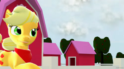 Size: 1024x576 | Tagged: safe, artist:violetdesignstudios, applejack, earth pony, pony, 3d, solo, sweet apple acres, tree