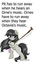 Size: 662x1205 | Tagged: safe, artist:kaizenwerx, artist:rgm2011, octavia melody, earth pony, pony, bipedal, glorious cello princess, kid icarus: uprising, orne, pit (kid icarus), sword