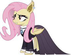 Size: 6191x4803 | Tagged: safe, artist:kopcap94, fluttershy, bat pony, pony, undead, vampire, vampony, fake it 'til you make it, absurd resolution, clothes, flutterbat, fluttergoth, goth, goth flutterbat, race swap, simple background, skirt, solo, suit, transparent background, vector