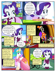 Size: 612x792 | Tagged: safe, artist:newbiespud, edit, edited screencap, screencap, princess celestia, rarity, alicorn, earth pony, pony, unicorn, comic:friendship is dragons, make new friends but keep discord, background pony, big crown thingy, clothes, comic, dialogue, dress, ethereal mane, female, gala dress, grin, hat, hoof shoes, implied applejack, implied pinkie pie, jewelry, looking up, male, mare, musical instrument, regalia, screencap comic, smiling, stallion, suit, thinking, top hat, trumpet, worried