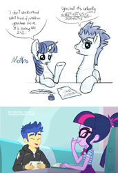 Size: 624x914 | Tagged: safe, artist:nightpaint12, edit, screencap, flash sentry, sci-twi, twilight sparkle, better together, equestria girls, pinkie pie: snack psychic, called it, cropped, geode of telekinesis, hilarious in hindsight, just friends, magical geodes, math