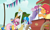 Size: 935x565 | Tagged: safe, screencap, applejack, cheerilee, rarity, earth pony, pony, unicorn, the cart before the ponies, cheerileeder, cheerleader