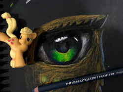 Size: 960x720 | Tagged: safe, artist:xbi, applejack, earth pony, pony, eye, eyes, figurine, pencil drawing, photo, traditional art