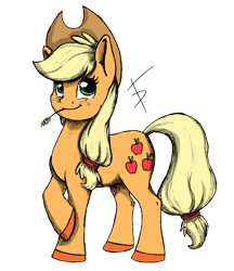 Size: 1605x1857 | Tagged: safe, artist:fullmoondagger, applejack, earth pony, pony, simple background, solo, straw, transparent background, unshorn fetlocks