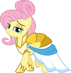 Size: 5086x5224 | Tagged: safe, artist:jhayarr23, fluttershy, pegasus, pony, fake it 'til you make it, absurd resolution, alternate hairstyle, clothes, cute, dress, female, hair up, looking at you, mare, shyabetes, simple background, smiling, solo, transparent background, vector, warrior of inner strength, warriorshy