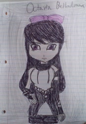 Size: 1340x1920 | Tagged: safe, artist:rwbyrebirthfantasy, octavia melody, hybrid, equestria girls, blake belladonna, bow, breasts, crossover, female, fusion, hair bow, humanized, lined paper, rooster teeth, rwby, solo, traditional art