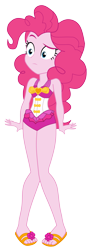 Size: 3578x10000 | Tagged: safe, artist:g-side sf, artist:gabosor, derpibooru exclusive, pinkie pie, better together, equestria girls, forgotten friendship, absurd resolution, bow, bow swimsuit, clothes, feet, female, flip-flops, frilled swimsuit, heart, legs, one-piece swimsuit, pink swimsuit, raised eyebrow, sandals, simple background, solo, swimsuit, toes, transparent background, tricolor swimsuit, vector