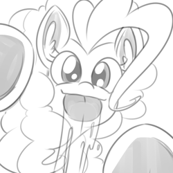 Size: 500x500 | Tagged: dead source, safe, artist:reiduran, pinkie pie, earth pony, pony, breaking the fourth wall, cute, diapinkes, female, licking, looking at you, mare, monochrome, screen lick, silly, silly pony, simple background, sketch, tongue out, white background