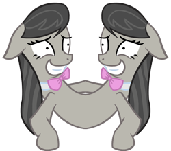 Size: 1138x1000 | Tagged: artist needed, safe, octavia melody, earth pony, pony, conjoined, conjoined twins, floppy ears, fusion, grin, mirrored, self ponidox, simple background, smiling, solo, transparent background, unitinu, vector, wat, wide eyes