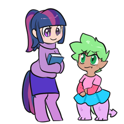 Size: 500x500 | Tagged: safe, artist:mt, oc, oc only, oc:glimmer, oc:thistle, satyr, clothes, offspring, parent:spike, parent:twilight sparkle, simple background, skirt, white background