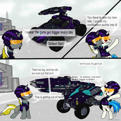 Size: 1024x1024 | Tagged: safe, artist:spazzymcnugget, dj pon-3, vinyl scratch, oc, pony, unicorn, comic, crossover, joke, planetside 2, science fiction