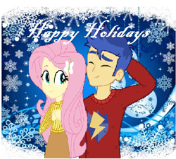 Size: 550x496 | Tagged: safe, artist:ilovegreendeathsalot, flash sentry, fluttershy, equestria girls, christmas, female, flutterflash, holiday, male, shipping, straight