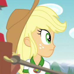 Size: 430x430 | Tagged: safe, screencap, applejack, equestria girls, legend of everfree, camp everfree outfits, cropped, embrace the magic, solo