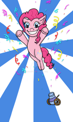 Size: 1024x1712 | Tagged: safe, artist:joykins, pinkie pie, pony, confetti, party cannon, solo, watermark