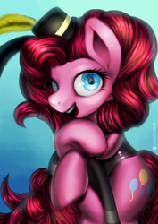 Size: 2893x4092 | Tagged: safe, artist:monochromacat, pinkie pie, earth pony, pony, absurd resolution, cane, female, happy, hat, looking at you, mare, open mouth