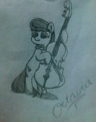 Size: 398x505 | Tagged: safe, artist:ljdamz1119, octavia melody, earth pony, pony, cello, monochrome, musical instrument, sketch, solo, traditional art