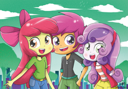 Size: 1479x1023 | Tagged: safe, artist:the-butch-x, apple bloom, scootaloo, sweetie belle, equestria girls, adorabloom, cute, cutealoo, cutie mark crusaders, diasweetes