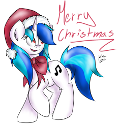 Size: 1255x1321 | Tagged: safe, artist:kristysk, dj pon-3, vinyl scratch, pony, unicorn, christmas, hat, santa hat, solo