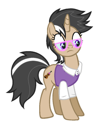 Size: 616x756 | Tagged: safe, artist:unoriginai, oc, oc only, oc:vogue violin, pony, unicorn, clothes, glasses, offspring, parent:octavia melody, parent:trenderhoof, parents:trendertavia, shirt, simple background, solo, vest, white background