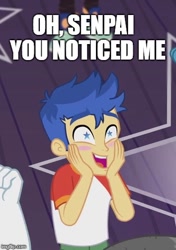 Size: 363x516 | Tagged: safe, edit, edited screencap, screencap, flash sentry, better together, equestria girls, spring breakdown, blushing, caption, image macro, meme, starry eyes, text, wingding eyes