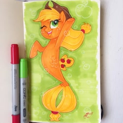 Size: 1080x1080 | Tagged: safe, artist:antych, applejack, seapony (g4), my little pony: the movie, instagram, marker drawing, markers, seaponified, seapony applejack, solo, species swap, traditional art