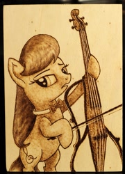 Size: 1024x1420 | Tagged: safe, artist:horseez, octavia melody, earth pony, pony, cello, musical instrument, pyrography, solo, woodwork